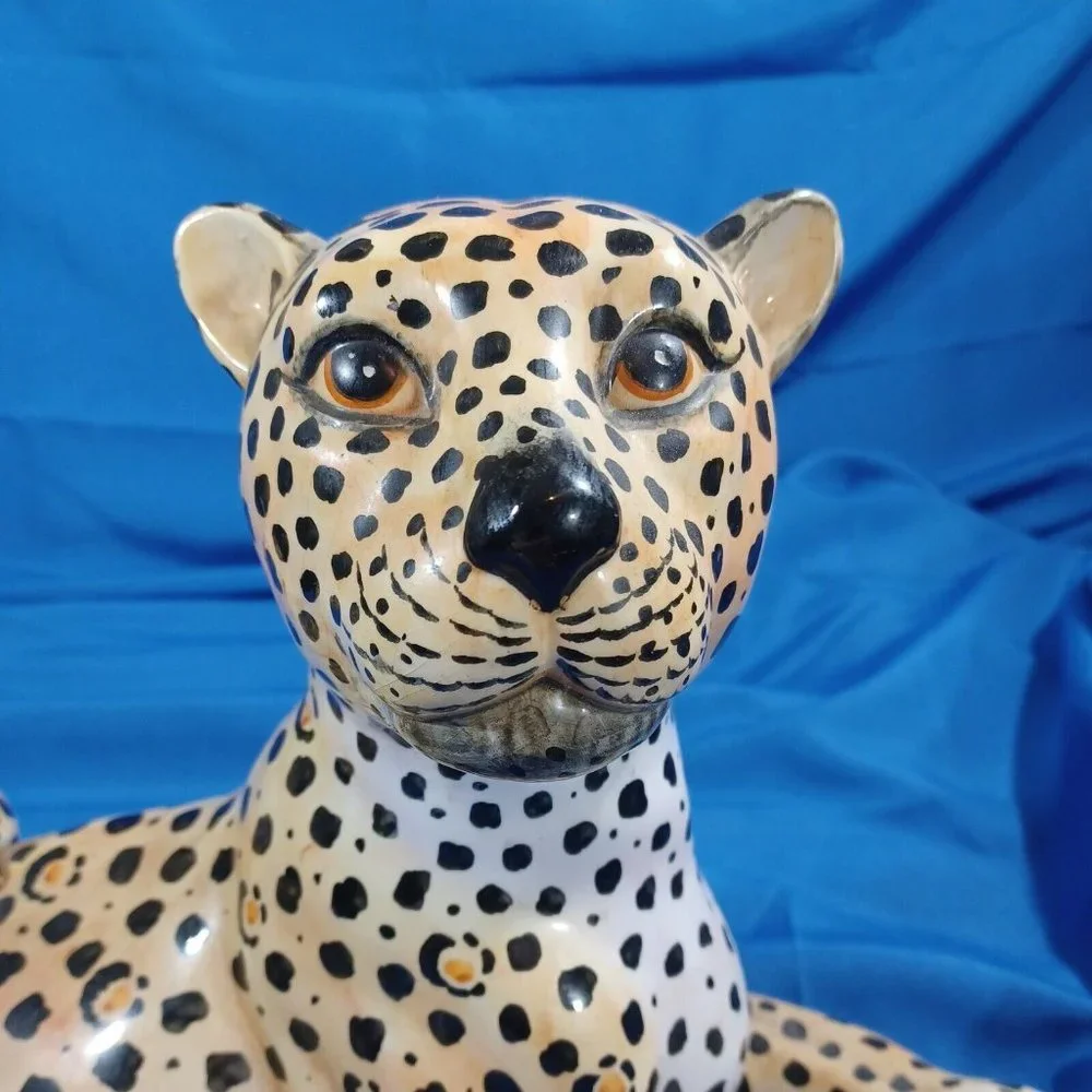 Vtg 19.5" Ronzan Cheetah Leopard Cat Cub Sculpture Statue Italy Cerami… - Picture 7 of 16